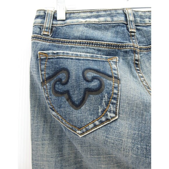 Rerock for Express Jeans 4 Bootcut Distressed Low Rise Embroidered - Picture 9 of 13